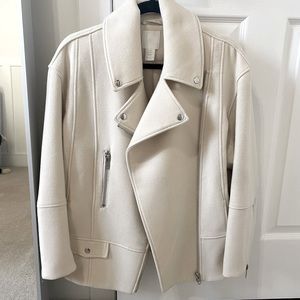H&M Cream Asymmetrical Moto Jacket